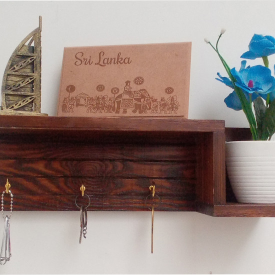 Wooden Wall Decorative Shelf With Key Hooks.